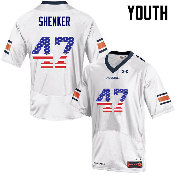 Youth #47 John Samuel Shenker Auburn Tigers USA Flag Fashion College Football Jerseys-White